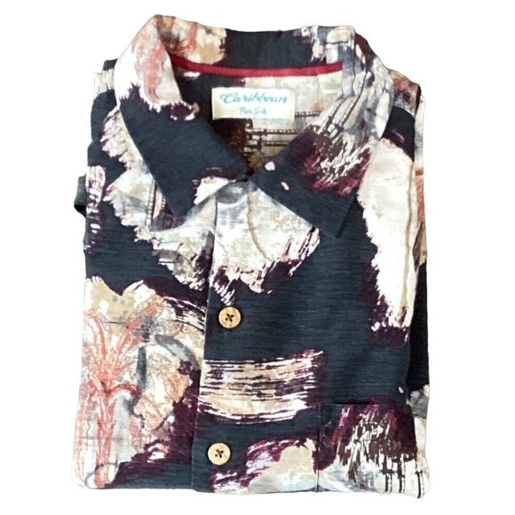 Caribbean Pure Silk Mens L Hawaiian Tropical Casual Button-Up Shirt 301G - Picture 2 of 7